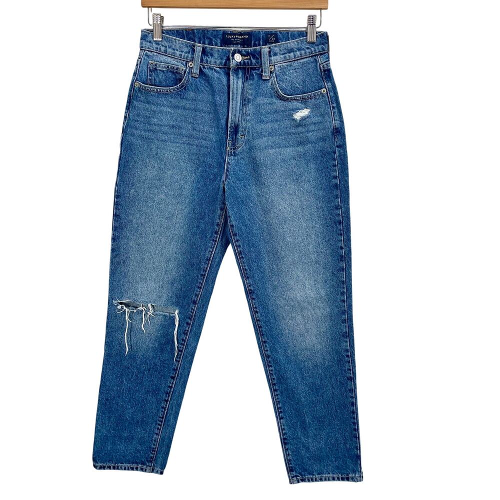 Lucky Brand Drew High Rise Mom Jeans size 6 / 28 Distressed Ankle